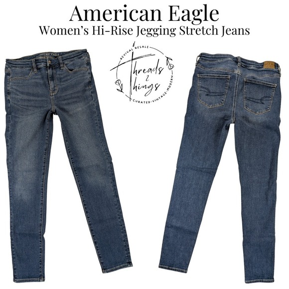 American Eagle Hi Rise Jegging Jeans Womens 10 Blue Denim Stretch 90s Preppy y2k - Picture 1 of 12